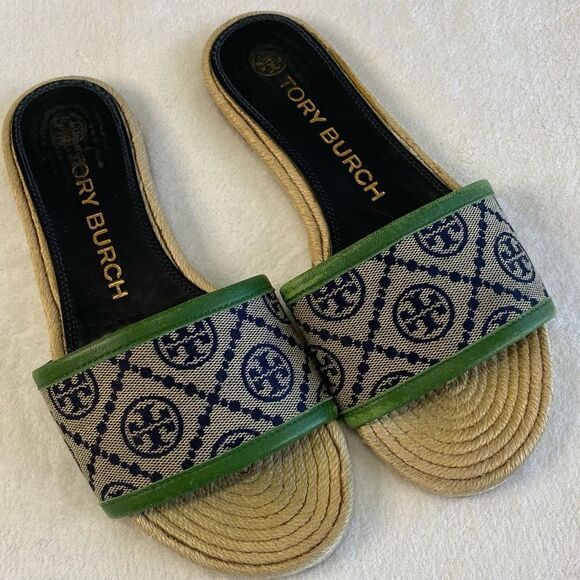 TORY BURCH  T MONOGRAM ESPADRILLE SLIDE SANDALS - Picture 1 of 5